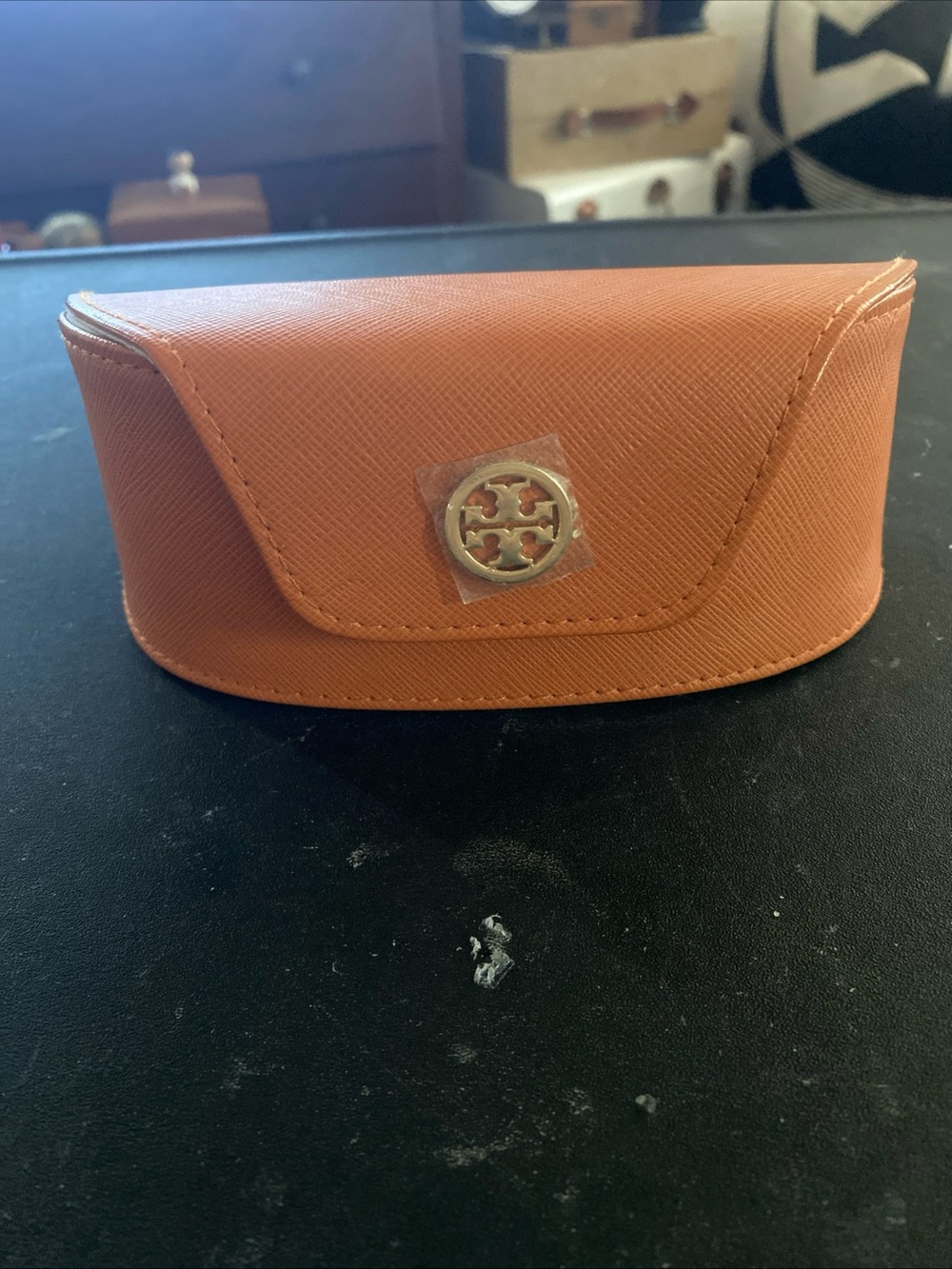 Tory Burch Orange Textured Sunglasses Case with Gold Logo